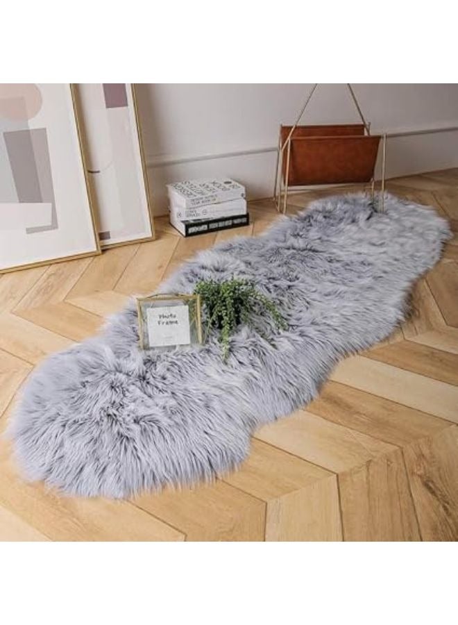 هارموني هوم سجادة ناعمة للغاية من الفرو الصناعي - سجادة أنيقة لغرفة المعيشة والمكتب - لون رمادي - حجم (60×180 سم) - Image 2