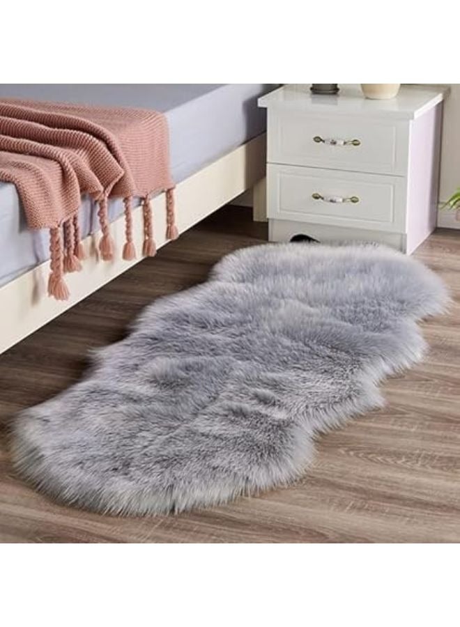 هارموني هوم سجادة ناعمة للغاية من الفرو الصناعي - سجادة أنيقة لغرفة المعيشة والمكتب - لون رمادي - حجم (60×180 سم) - Image 3