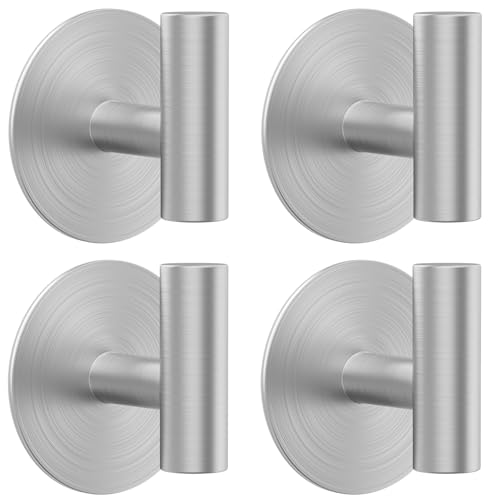 Bntuk Wall Towel Hooks Adhesive Hooks for Coat Waterproof Shower Hooks Sticky Hanger Hook for Hanging Coat Clothes Robe Towel Hooks for Bathroom Glass Window 4 Pack Silver - Image 1