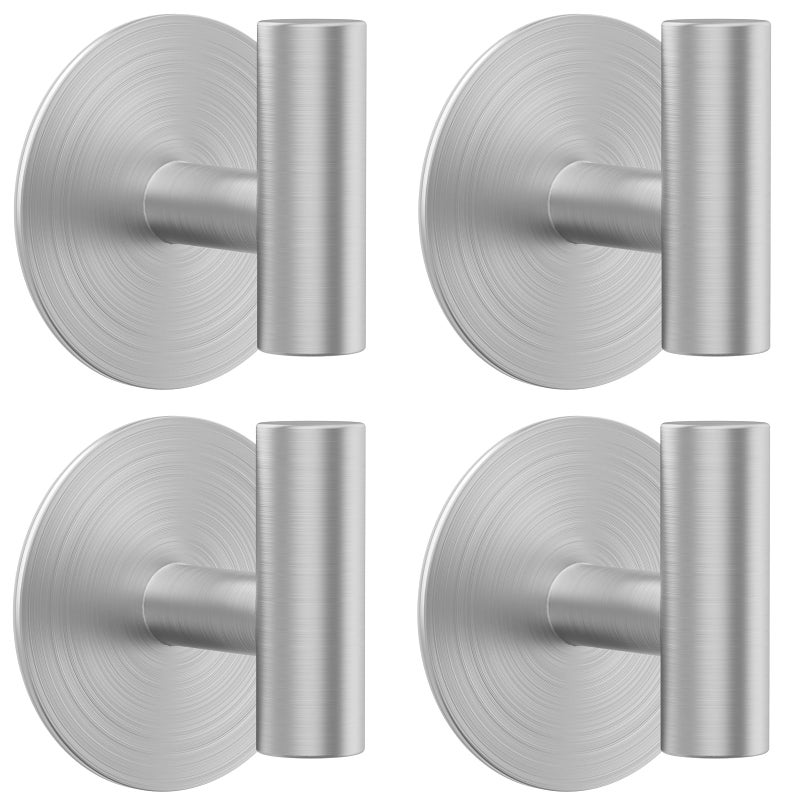 Bntuk Wall Towel Hooks Adhesive Hooks for Coat Waterproof Shower Hooks Sticky Hanger Hook for Hanging Coat Clothes Robe Towel Hooks for Bathroom Glass Window 4 Pack Silver - Image 2