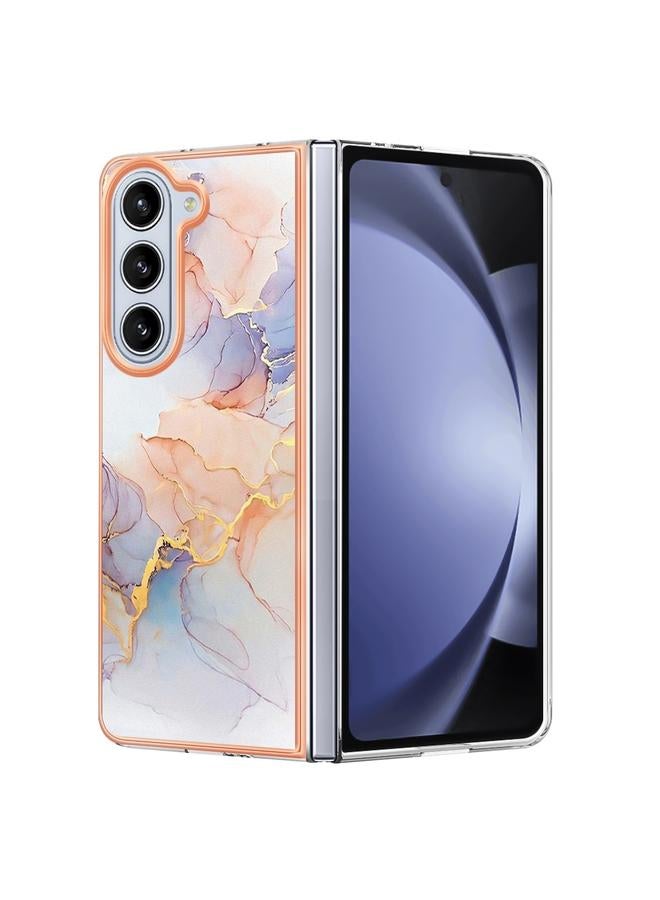 Green Tiger For Samsung Galaxy Z Fold5 5G Electroplating IMD TPU Phone Case(White Marble)