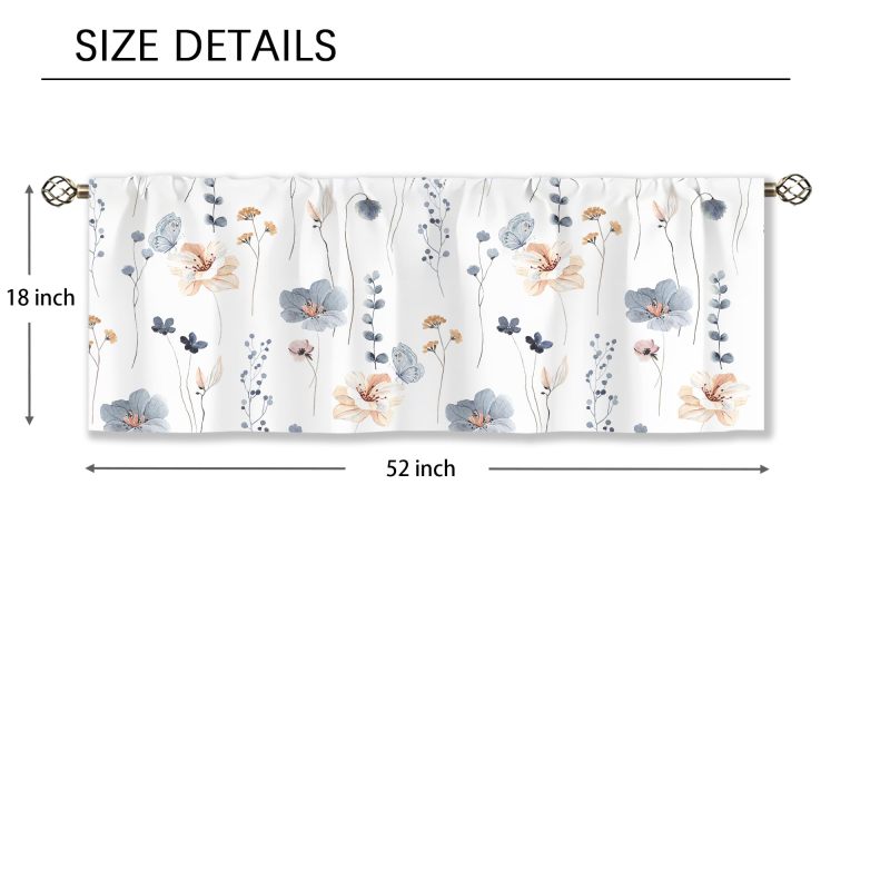 Curtain Valance 52 X 18 Inch 100% Polyester Light-filtering Fabric - Boho Watercolor Floral Botanical Pattern Window Valance for Kitchen Bedroom Living Room Bathroom - Image 2