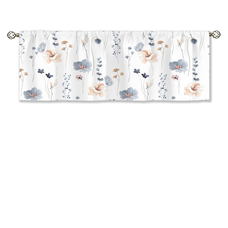 Curtain Valance 52 X 18 Inch 100% Polyester Light-filtering Fabric - Boho Watercolor Floral Botanical Pattern Window Valance for Kitchen Bedroom Living Room Bathroom - Image 4