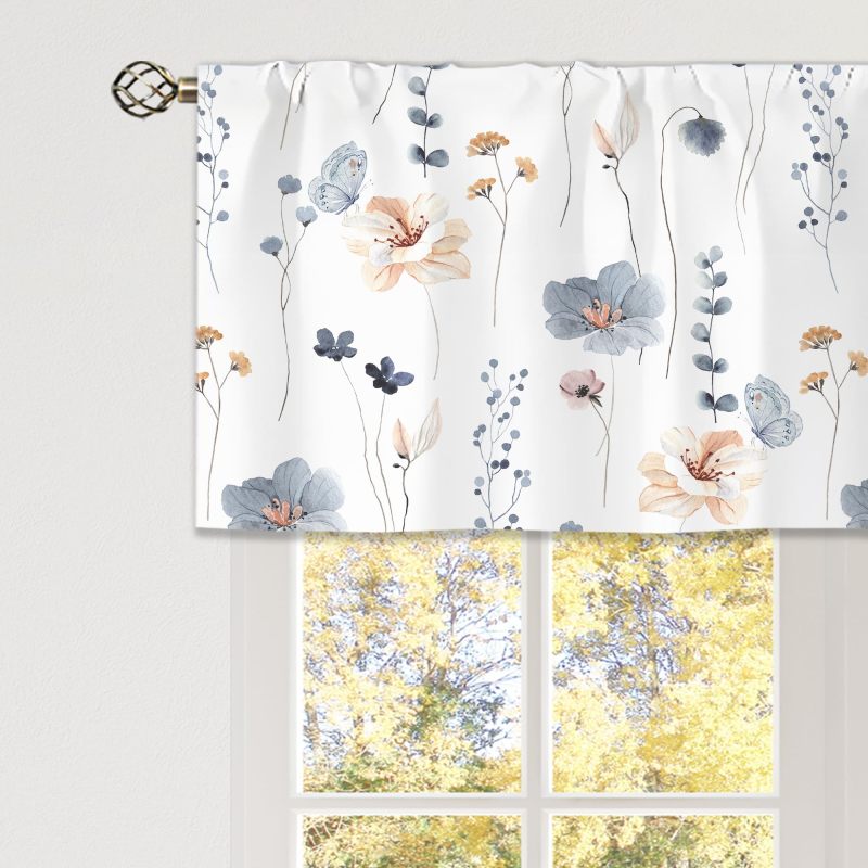 Curtain Valance 52 X 18 Inch 100% Polyester Light-filtering Fabric - Boho Watercolor Floral Botanical Pattern Window Valance for Kitchen Bedroom Living Room Bathroom - Image 5