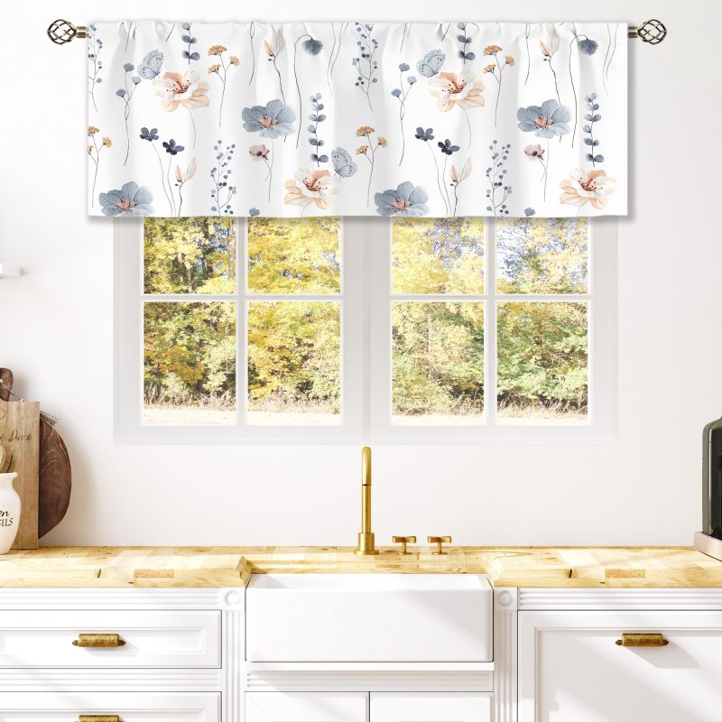 Curtain Valance 52 X 18 Inch 100% Polyester Light-filtering Fabric - Boho Watercolor Floral Botanical Pattern Window Valance for Kitchen Bedroom Living Room Bathroom - Image 3