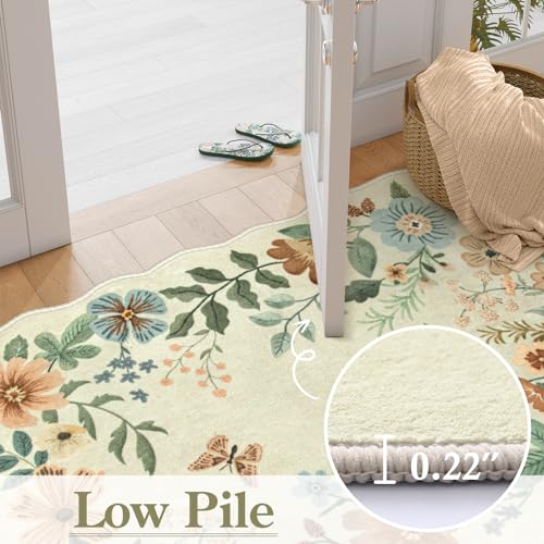 La Home Lahome Floral Living Room Rug, 5x7 Rugs for Bedroom Ultra-Thin Soft Washable Dining Room Rug, Non Slip Stain Resistant Boho Low-Pile Throw Carpet for ‎Office (5x7ft,Beige) - Image 5