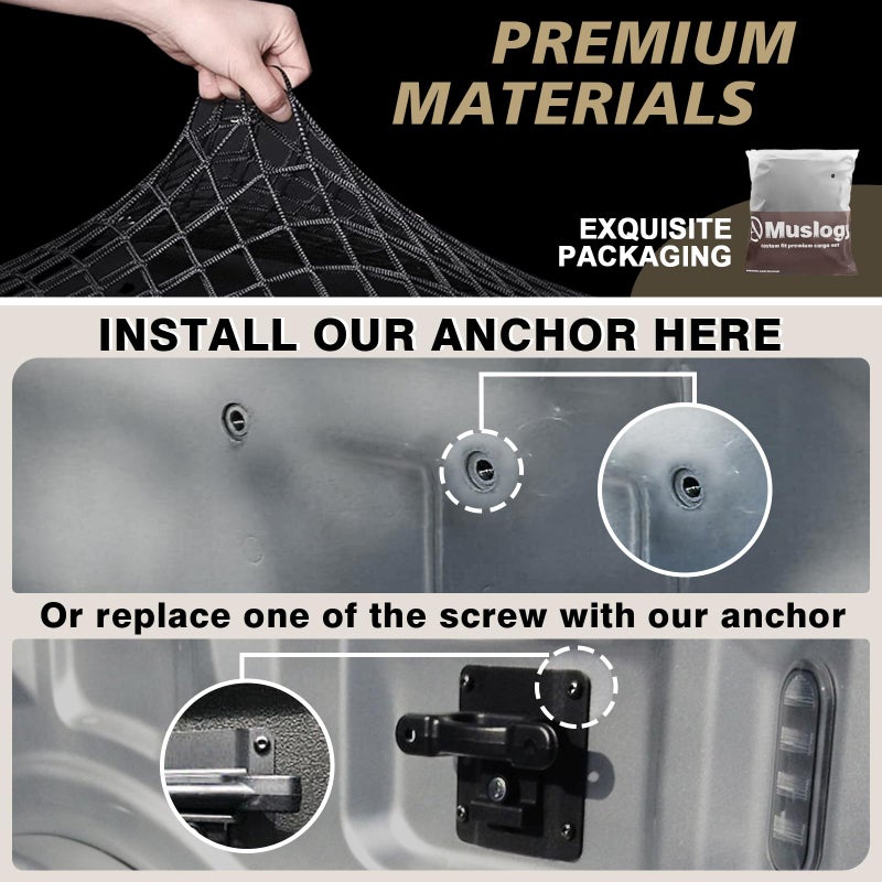 Muslogy Truck Bed Cargo Net Trunk Netting Compatible with Ford F-150 & Lightning 2015-2026 Accessories, Pickup Cargo Organizer SUV Sedan Storage Net w/Heavy Duty Carabiners - Image 4
