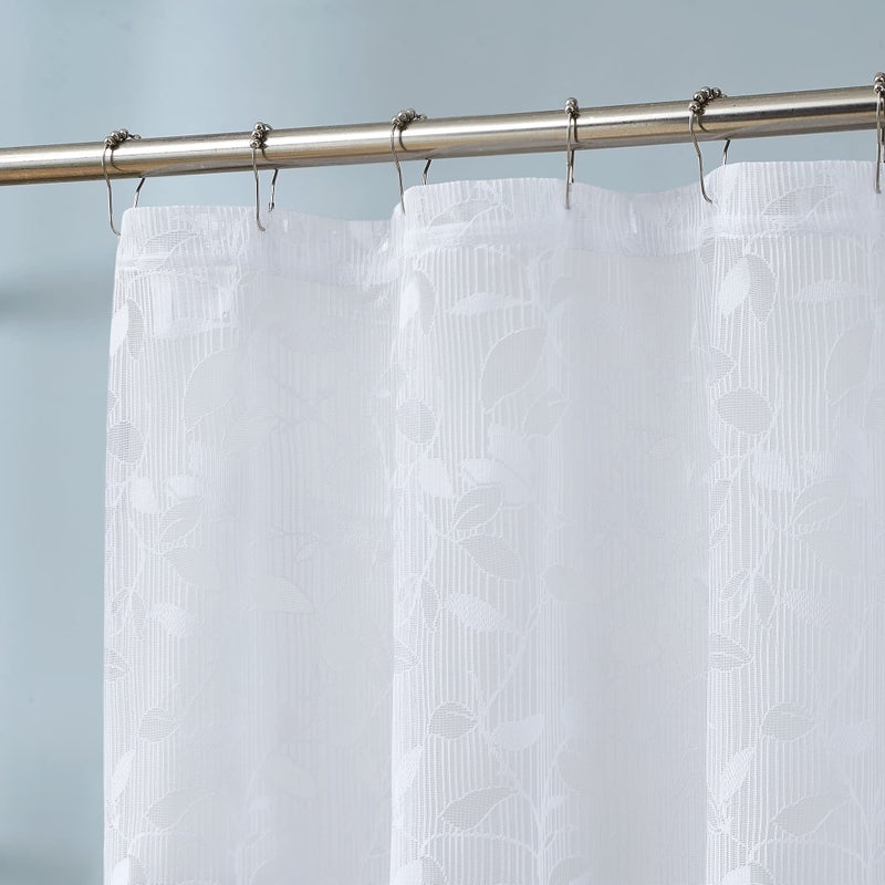 LINENZONE Lace Shower Curtains with Elegant Leaf Design 72 x 72 Size Can Be Used As Both Rustic Shower Curtain or Modern Shower Curtain Bathroom Curtain with Scalloped Bottom Grace 72 x 72 White - Image 1