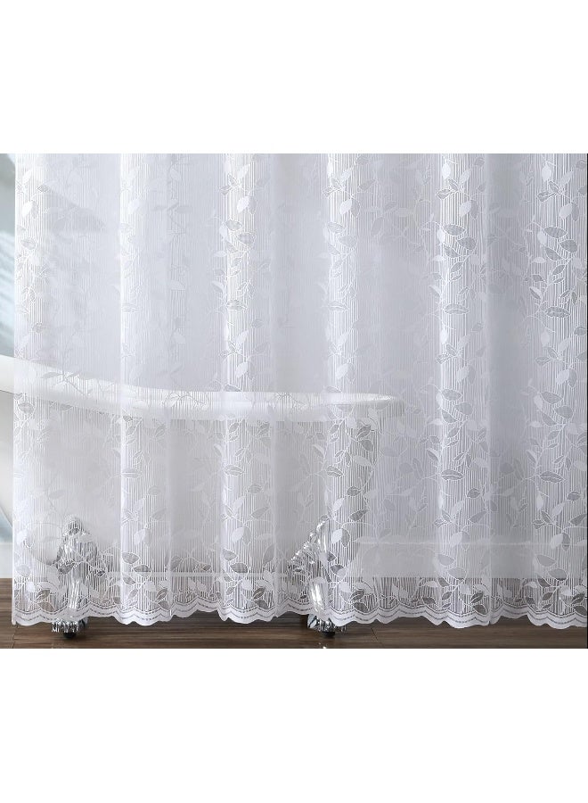 LINENZONE Lace Shower Curtains with Elegant Leaf Design 72 x 72 Size Can Be Used As Both Rustic Shower Curtain or Modern Shower Curtain Bathroom Curtain with Scalloped Bottom Grace 72 x 72 White - Image 2
