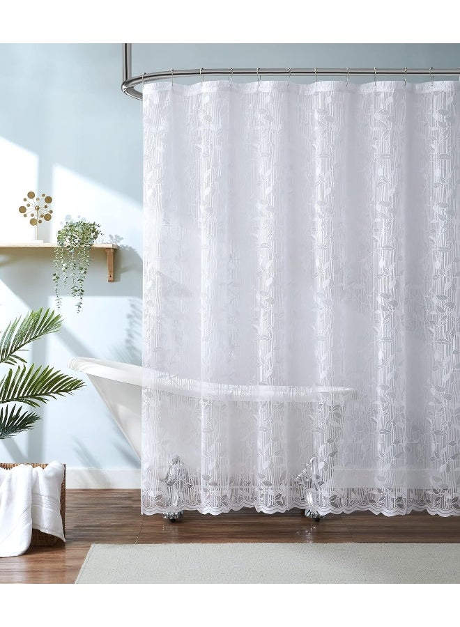 LINENZONE Lace Shower Curtains with Elegant Leaf Design 72 x 72 Size Can Be Used As Both Rustic Shower Curtain or Modern Shower Curtain Bathroom Curtain with Scalloped Bottom Grace 72 x 72 White - Image 3