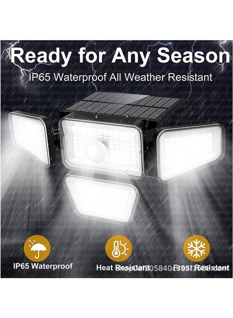 كيلا كشاف طاقة شمسية اضاءه خارجيه لمبه طاقه شمسيه لمبات طاقة شمسيه أضواء خارجية تعمل بالطاقة الشمسية، 288 مصباح LED بأربعة رؤوس مع مستشعر حركة، مصابيح خارجية بزاوية واسعة 270 درجة، مقاومة للماء IP65، مصابيح منطقة الشارع مع 3 أوضاع، أضواء خارجية تعمل بالطاقة الشمسية للفناء والحديقة والجراج - Image 3