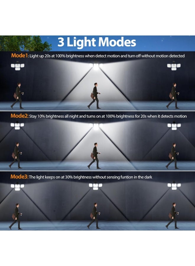 كيلا كشاف طاقة شمسية اضاءه خارجيه لمبه طاقه شمسيه لمبات طاقة شمسيه أضواء خارجية تعمل بالطاقة الشمسية، 270 مصباح LED بأربعة رؤوس مع مستشعر حركة، مصابيح خارجية بزاوية واسعة 270 درجة، مقاومة للماء IP65، مصابيح منطقة الشارع مع 3 أوضاع، أضواء خارجية تعمل بالطاقة الشمسية للفناء والحديقة والجراج - Image 3