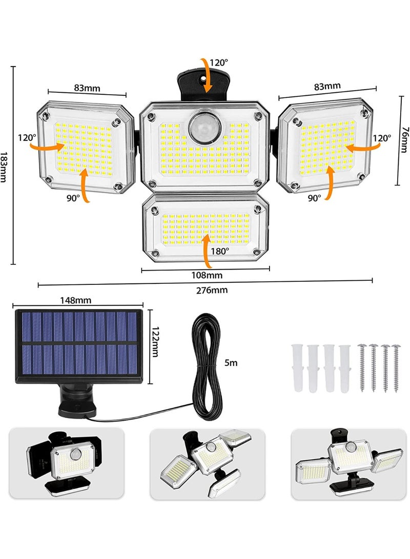 كيلا كشاف طاقة شمسية اضاءه خارجيه لمبه طاقه شمسيه لمبات طاقة شمسيه أضواء خارجية تعمل بالطاقة الشمسية، 270 مصباح LED بأربعة رؤوس مع مستشعر حركة، مصابيح خارجية بزاوية واسعة 270 درجة، مقاومة للماء IP65، مصابيح منطقة الشارع مع 3 أوضاع، أضواء خارجية تعمل بالطاقة الشمسية للفناء والحديقة والجراج - Image 2