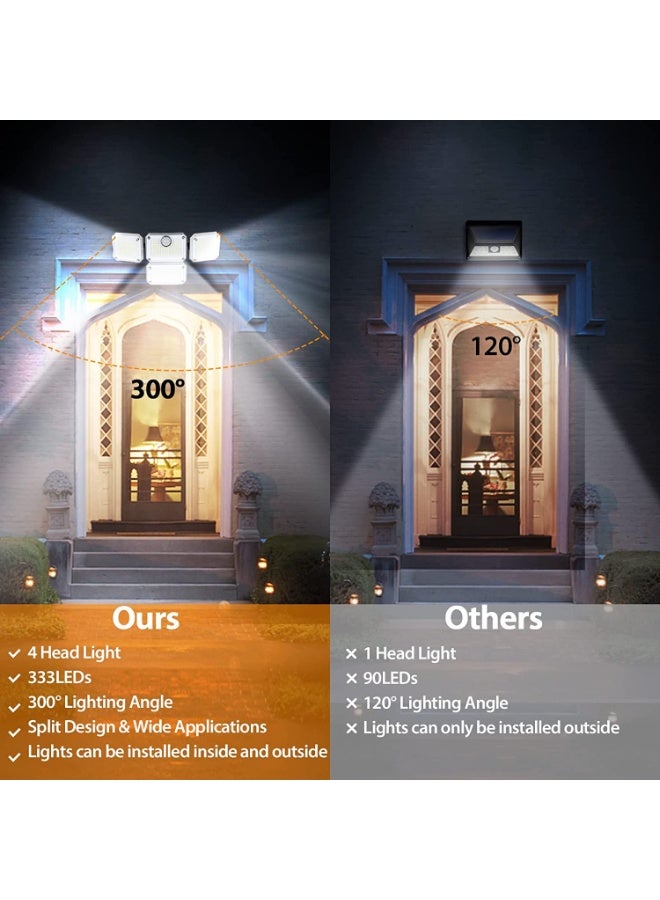 كيلا كشاف طاقة شمسية اضاءه خارجيه لمبه طاقه شمسيه لمبات طاقة شمسيه أضواء خارجية تعمل بالطاقة الشمسية، 270 مصباح LED بأربعة رؤوس مع مستشعر حركة، مصابيح خارجية بزاوية واسعة 270 درجة، مقاومة للماء IP65، مصابيح منطقة الشارع مع 3 أوضاع، أضواء خارجية تعمل بالطاقة الشمسية للفناء والحديقة والجراج - Image 4