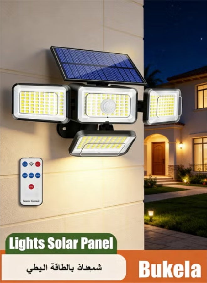 كيلا كشاف طاقة شمسية اضاءه خارجيه لمبه طاقه شمسيه لمبات طاقة شمسيه أضواء خارجية تعمل بالطاقة الشمسية، 270 مصباح LED بأربعة رؤوس مع مستشعر حركة، مصابيح خارجية بزاوية واسعة 270 درجة، مقاومة للماء IP65، مصابيح منطقة الشارع مع 3 أوضاع، أضواء خارجية تعمل بالطاقة الشمسية للفناء والحديقة والجراج - Image 1