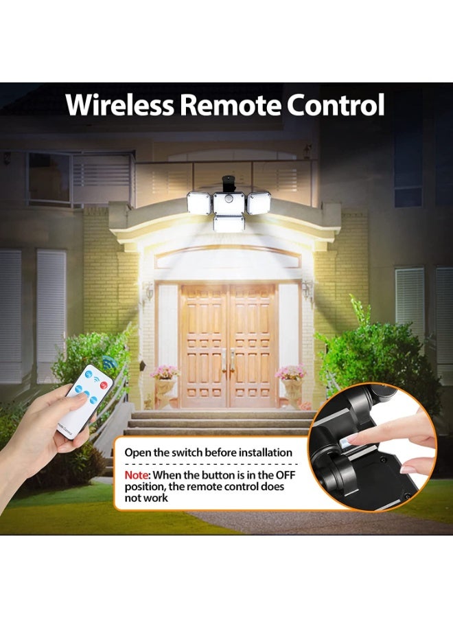 كيلا كشاف طاقة شمسية اضاءه خارجيه لمبه طاقه شمسيه لمبات طاقة شمسيه أضواء خارجية تعمل بالطاقة الشمسية، 270 مصباح LED بأربعة رؤوس مع مستشعر حركة، مصابيح خارجية بزاوية واسعة 270 درجة، مقاومة للماء IP65، مصابيح منطقة الشارع مع 3 أوضاع، أضواء خارجية تعمل بالطاقة الشمسية للفناء والحديقة والجراج - Image 5