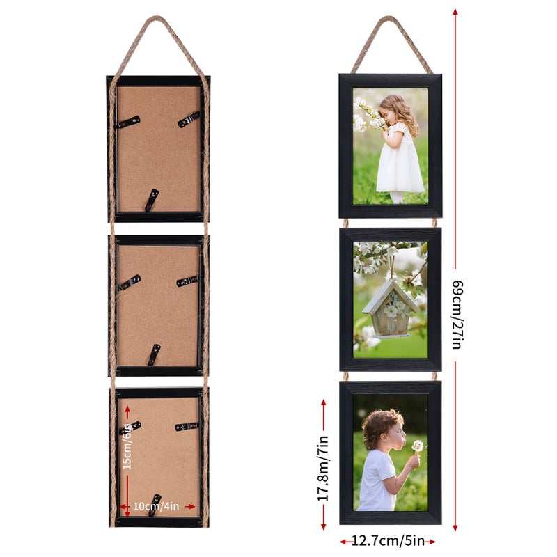 Lavezee 4x6 Collage Triple Picture Frames Set  Black 6 Opening Hanging Vertical Frame Made to Display 4 by 6 Inch Photo Print for Wall Decor - Image 2
