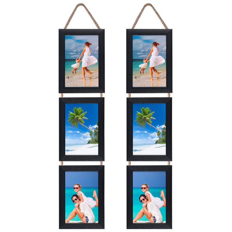 Lavezee 4x6 Collage Triple Picture Frames Set  Black 6 Opening Hanging Vertical Frame Made to Display 4 by 6 Inch Photo Print for Wall Decor - Image 1