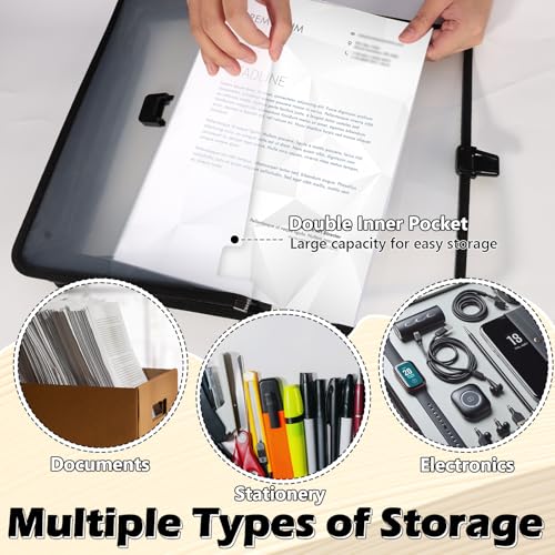 XUWAIDSGN 3 Pieces A3 11 x 17 inch Expandable File Folder with Handle Expandable Folders for Documents Snap Closure Black Horizontal Large Clear Organizer Storage for Plots Charts - Image 4