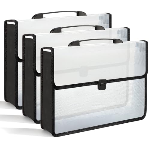 XUWAIDSGN 3 Pieces A3 11 x 17 inch Expandable File Folder with Handle Expandable Folders for Documents Snap Closure Black Horizontal Large Clear Organizer Storage for Plots Charts - Image 1