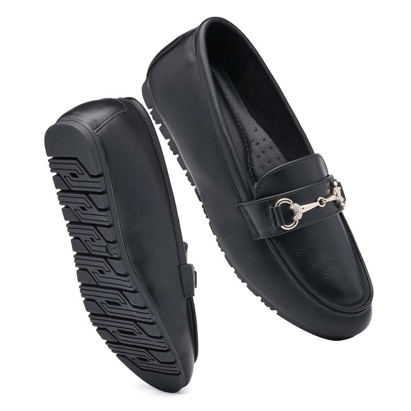 BGSTGUDS Women's Wide Loafers Shoes Cute Dressy Shoes Ladies Comfort Slip Ons Work Shoes, Black, Size 10W - Image 1