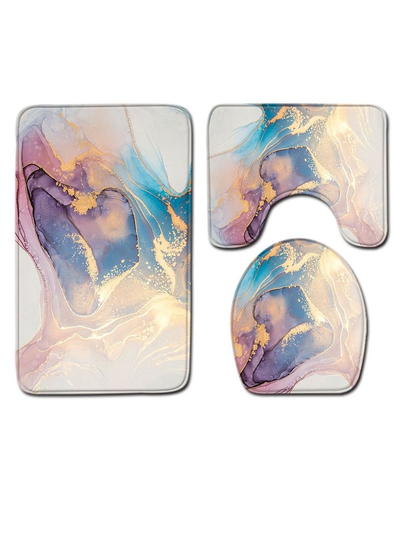 Bluejw Marble Bathroom Rug Set,3 Pieces Bath Mats Set For Bathroom,Vintage Style Non-Slip Washable Cover Floor Rug Decorations For Kitchen Bathroom Bedroom - Image 1