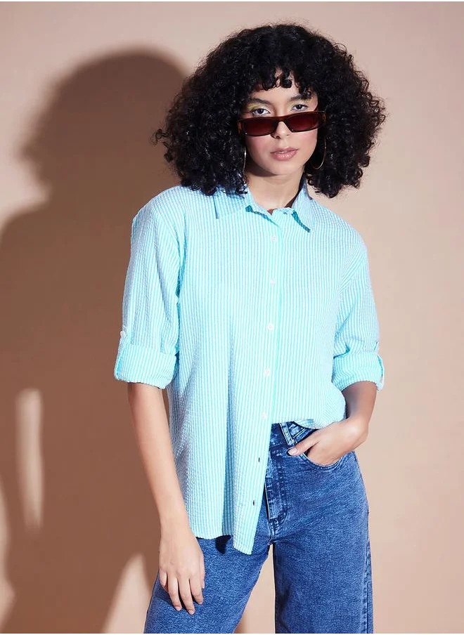 SASSAFRAS Textured Pinstripe Shirt with Roll Up Sleeves