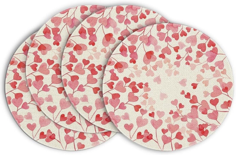 Artoid Mode Pink Love Hearts Round Valentine Placemats Set of 4 14 Inch Anniversary Wedding Round Table Mats for Dining Decoration - Image 1