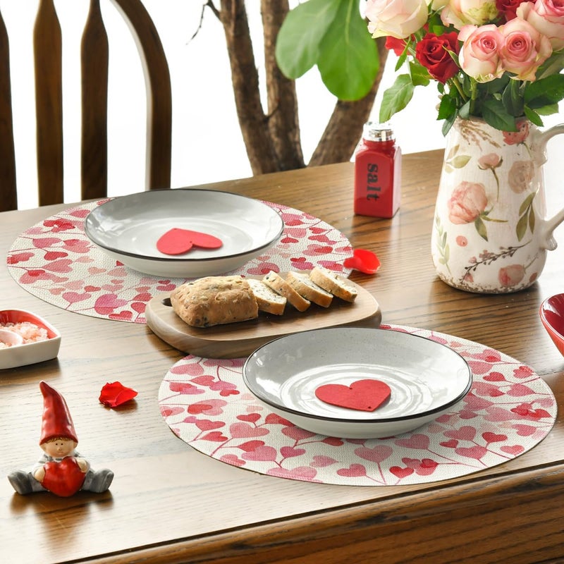 Artoid Mode Pink Love Hearts Round Valentine Placemats Set of 4 14 Inch Anniversary Wedding Round Table Mats for Dining Decoration - Image 4
