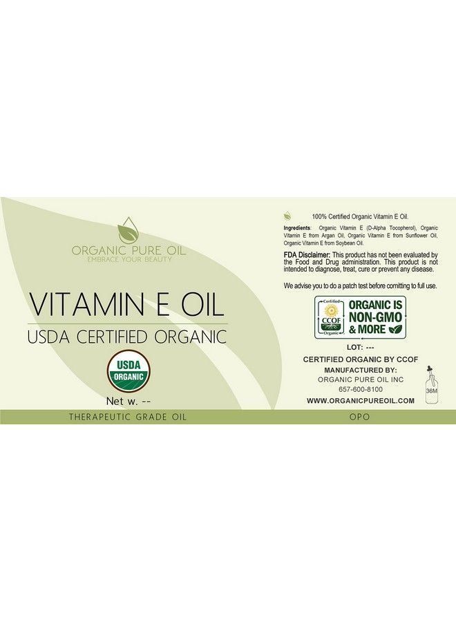 OPO Vitamin E Oil Organic Usda Certified Organic 43000 Iu 100% Natural Vegan Crueltyfree Bulk Extra Strength For Face Skin Hair Body Eyelashes Locs Nails Antioxidant Moisturizer Diy Cream Lotion (8 Oz.) - Image 4