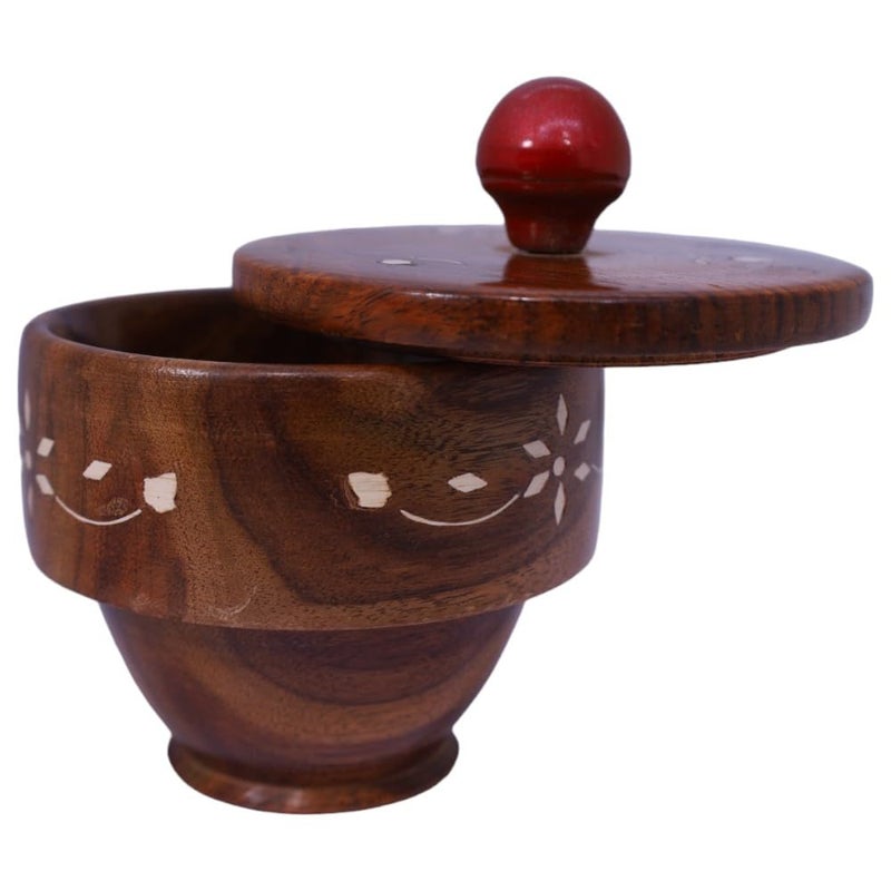 DigiRake Wood Bowl with Lid 4 Inch | Handcrafted Sheesham Wooden Salad Bowl | Serving Bowl | Mixing Bowl for Snacks & Fruits | Kitchen & Home Décor - Image 1