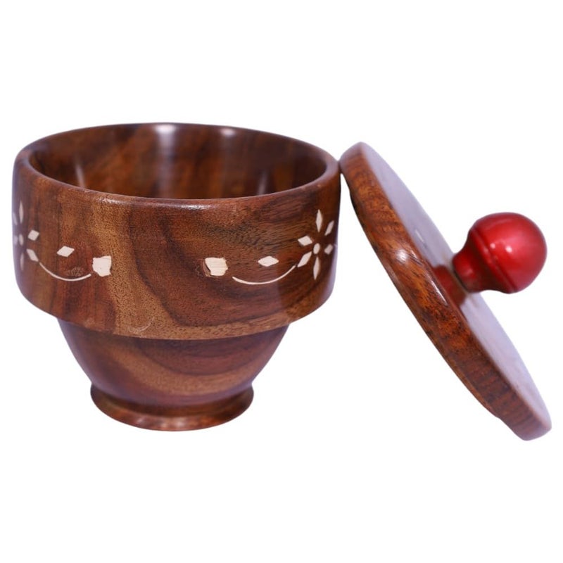 DigiRake Wood Bowl with Lid 4 Inch | Handcrafted Sheesham Wooden Salad Bowl | Serving Bowl | Mixing Bowl for Snacks & Fruits | Kitchen & Home Décor - Image 2