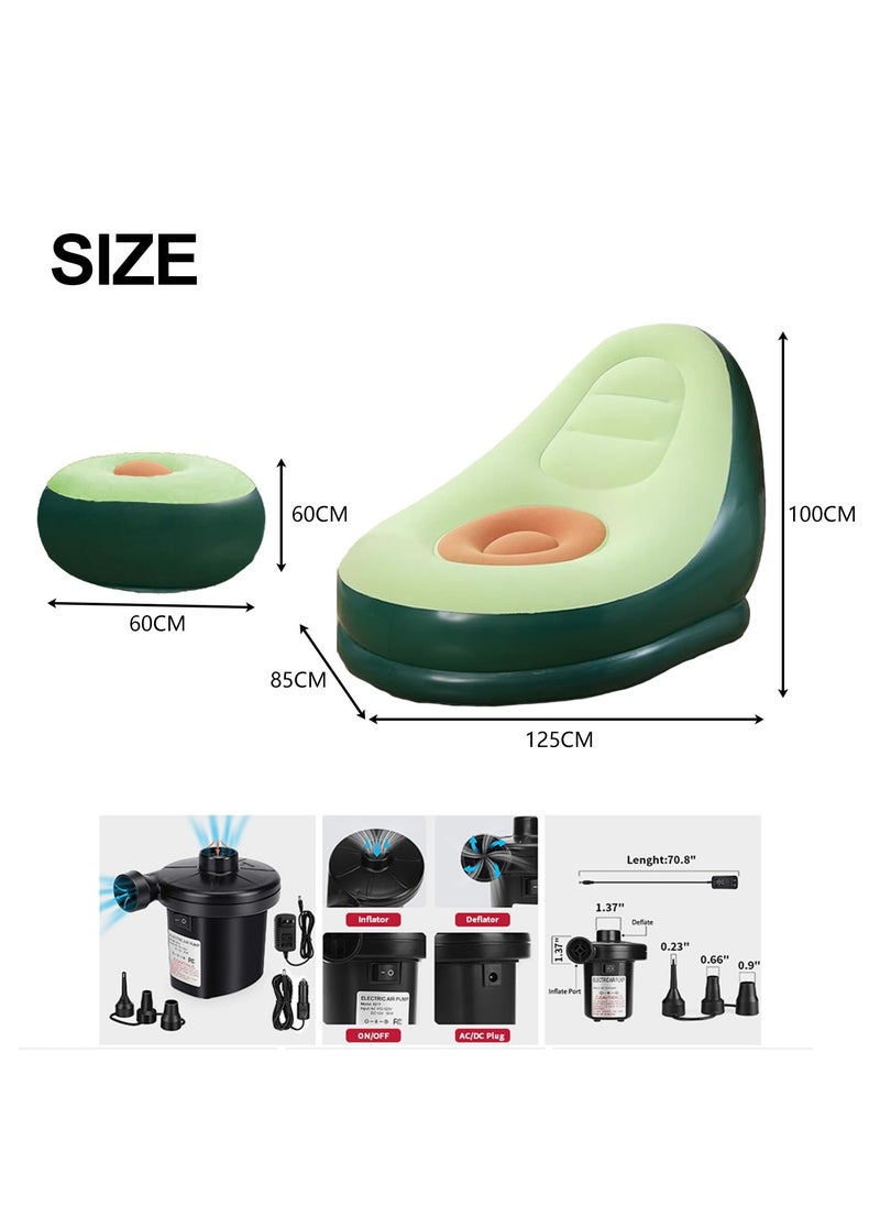 XiuWoo - Inflatable Deck Chairs with Air Pump, Inflatable Patio Lounge Chairs for Indoor Living Room Bedroom, Outdoor Travel Camping Picnic Beach Chaise Lounges, green - Image 1