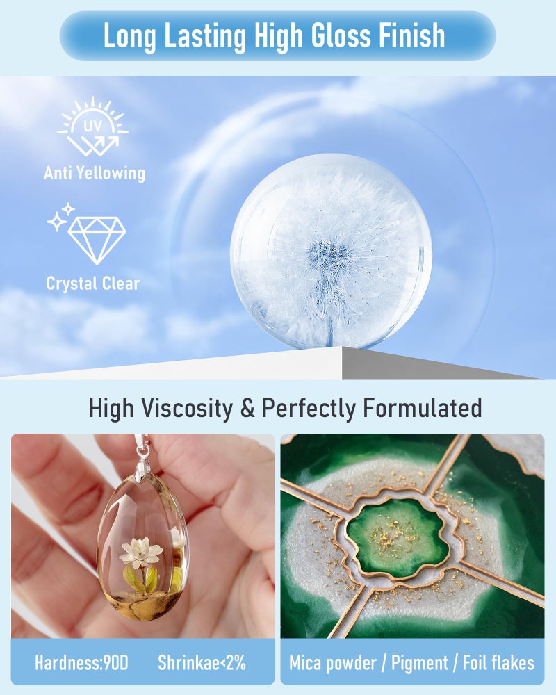 Nicpro نيك برو راتنج UV 200 جرام، 2 قطع لاصق UV شفاف صلب، لزوجة عالية ووقت تجفيف سريع، مجموعة راتنجات إبوكسي UV لصنع المجوهرات، الحرف اليدوية، التشكيل، الطلاء والصب - Image 4