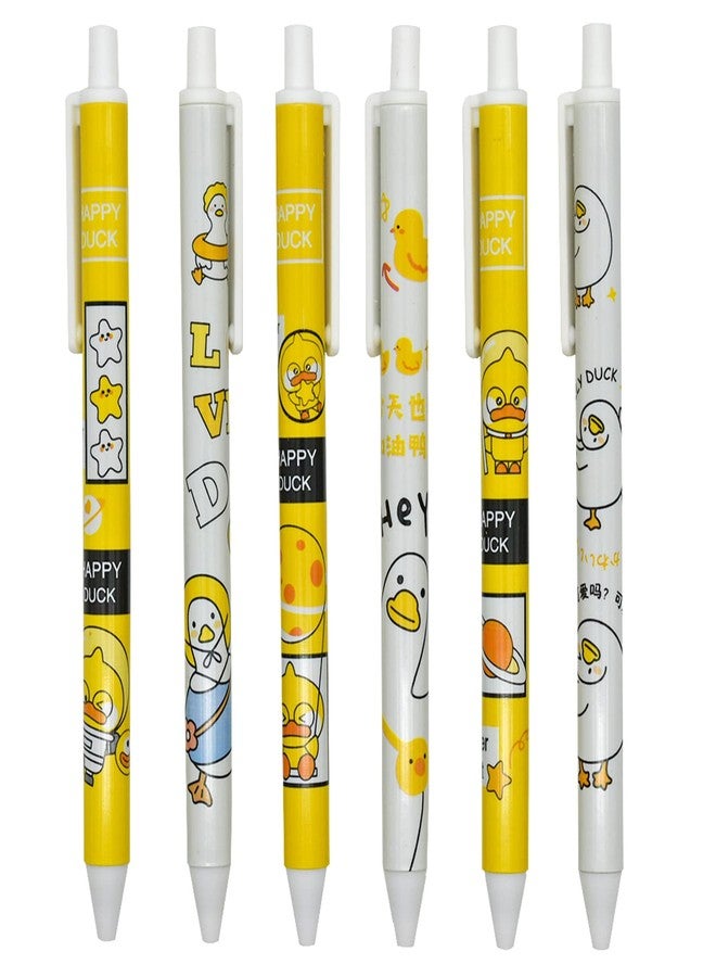 Lopenle 12 PCS Little Yellow Duck Pens Happy Lovely Duck Retractable Gel Pens Novelty Animal Rollerball Pen Black Ink For School Supplies Office Party Birthday - Image 1