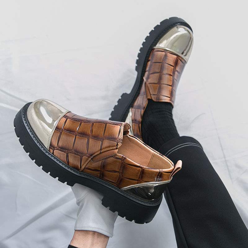 Men'S Derby Leather Shoes, Formal Business Style, Thick-Soled, Height-Increasing, Groom'S Casual Suit, Crocodile Pattern Wedding Shoes - Image 3