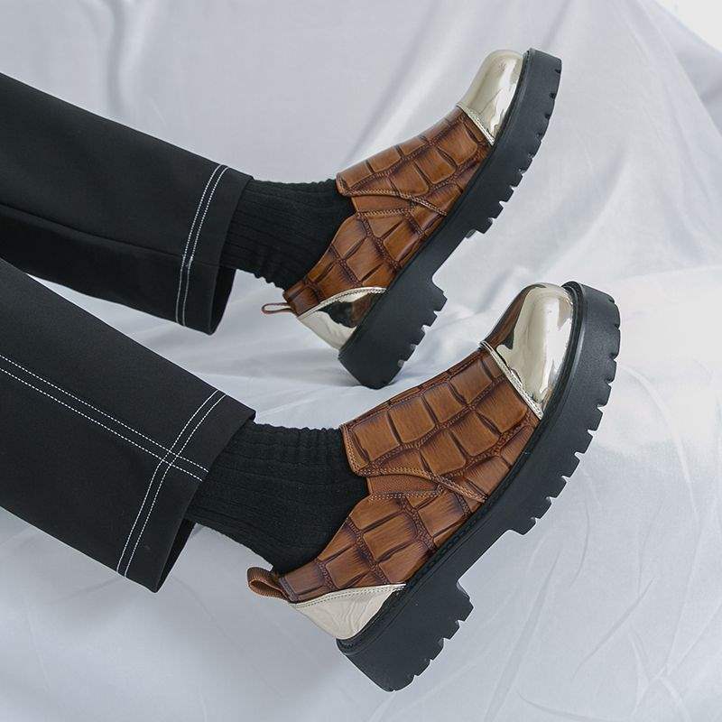 Men'S Derby Leather Shoes, Formal Business Style, Thick-Soled, Height-Increasing, Groom'S Casual Suit, Crocodile Pattern Wedding Shoes - Image 5