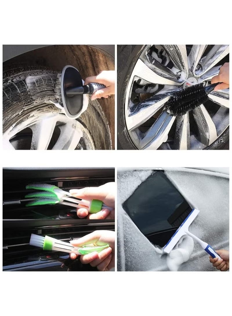 15Pcs Car Wash Cleaning Kit,Car Interior Detailing Tools,Vehicle Washing Set,Wash Mitt Sponge Towels Tire Brush Window Scraper Duster Complete Interior Exterior Car Detailing Set - Image 3