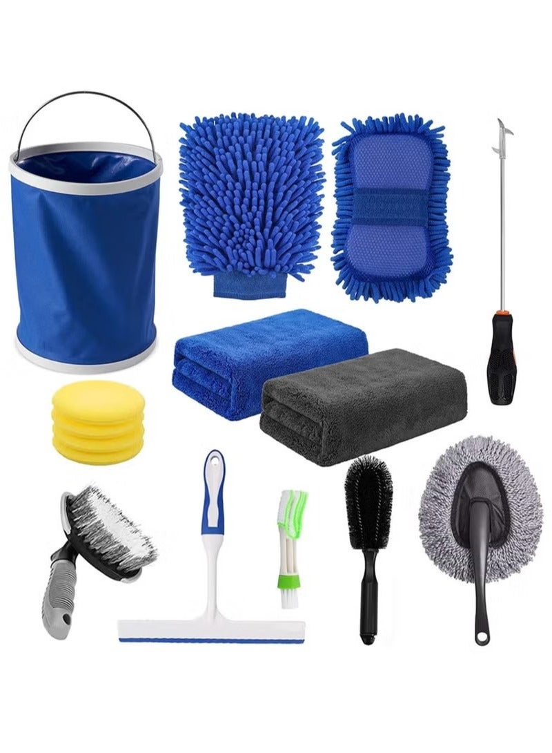 15Pcs Car Wash Cleaning Kit,Car Interior Detailing Tools,Vehicle Washing Set,Wash Mitt Sponge Towels Tire Brush Window Scraper Duster Complete Interior Exterior Car Detailing Set - Image 1