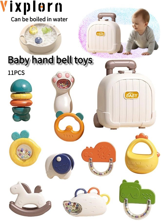 Vixplorn Baby Products Feeding and Training Accessories Set, 11 Pieces Baby Rattle Teething Set, Baby Rattle Handbell Toys, Early Education Toy Set, Chewing and Bite Toys, Suitable for Babies 0-18 Months, Help Babies Through Teething Period, Newborn Baby Boy Girl Baby Gift Set  - Image 1