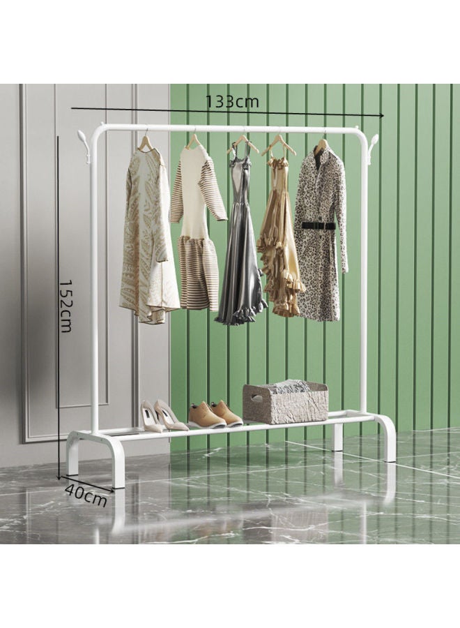 Bold Hanger Floor Drying Rack Household Indoor Folding Vertical Clothes Shelf Simple Wardrobe Storage-Colour:White  1.302m Arch + Double Hook  - Image 1