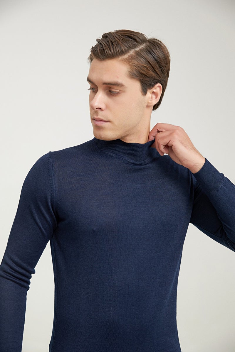D'S DAMAT Regular Fit Navy Blue Plain Knitted Sweater 9HF060636275D  - Image 3