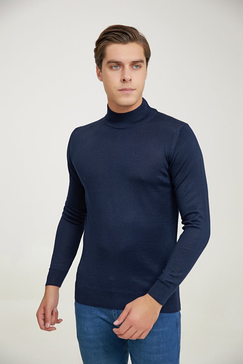 D'S DAMAT Regular Fit Navy Blue Plain Knitted Sweater 9HF060636275D  - Image 2