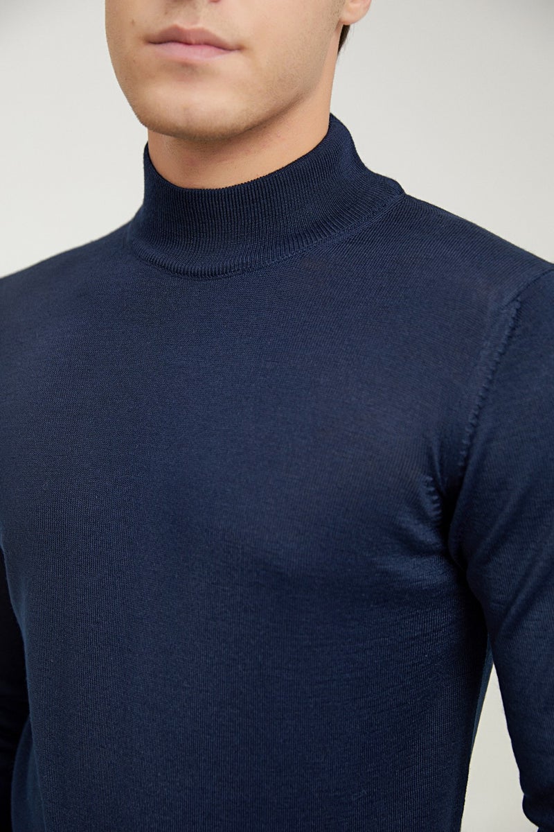 D'S DAMAT Regular Fit Navy Blue Plain Knitted Sweater 9HF060636275D  - Image 4