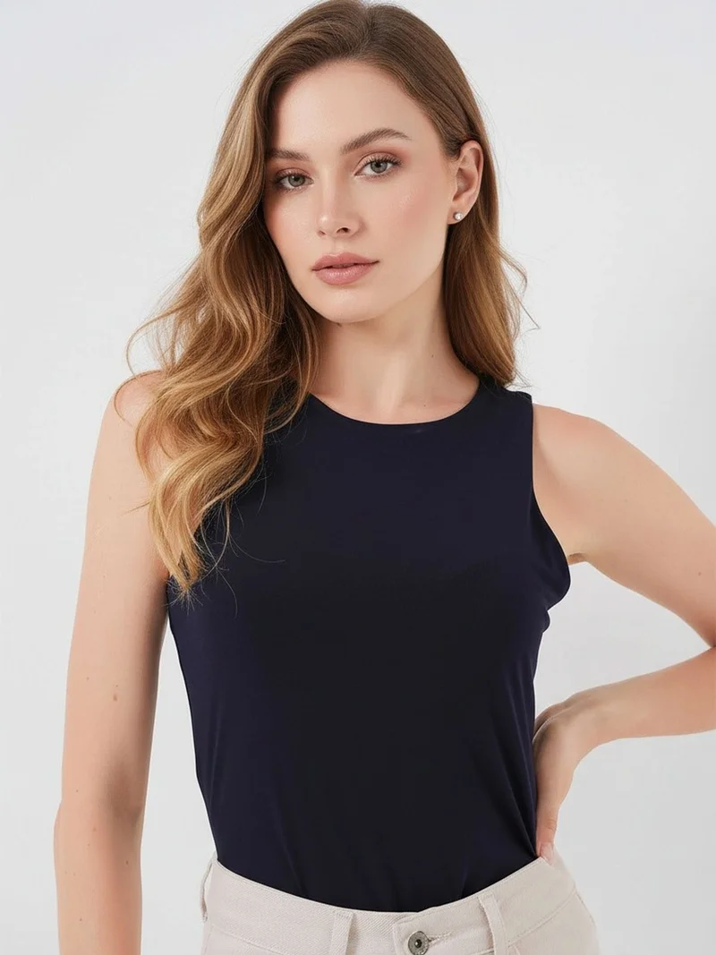 BIG DART BDART Fitted Sleeveless Crew Neck Bodysuit with Snap Closure