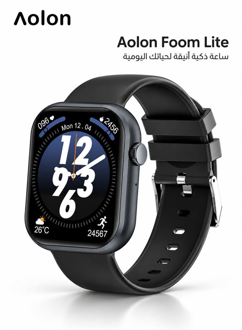 AOLON Foom Lite Smart Watch 1.83-Inch TFT Touchscreen 240×280 with Bluetooth Calling, Voice Assistant, Heart Rate, Blood Oxygen and Sleep Monitoring – Black - Image 1