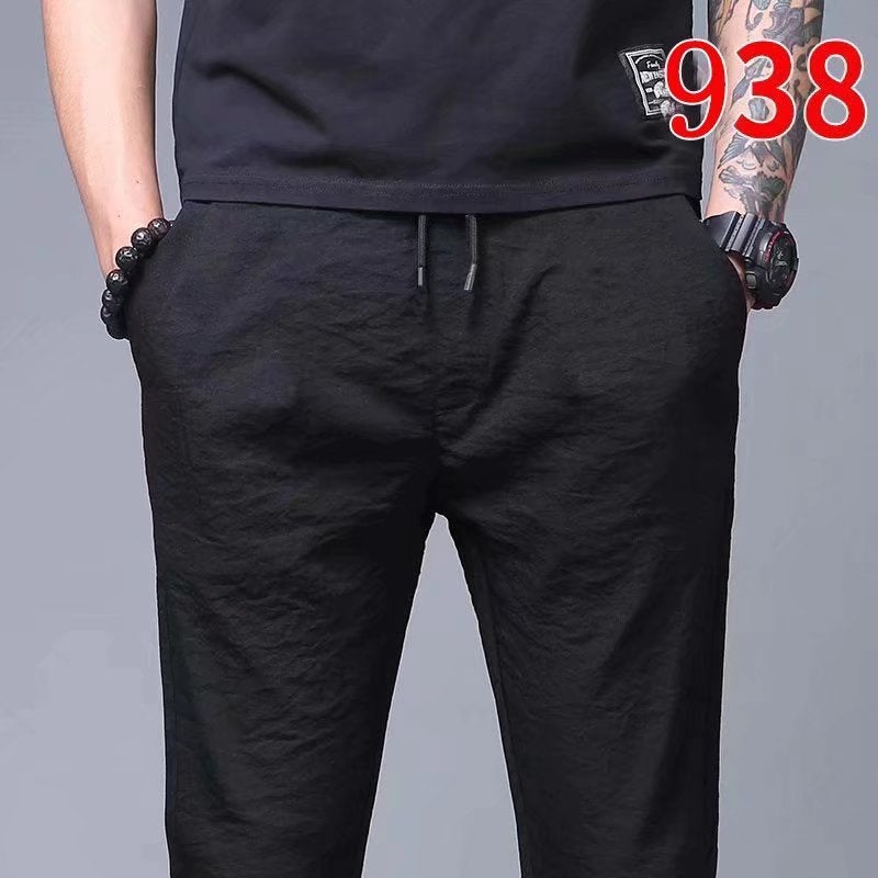 2021 Ice Silk Pants Mens Loose Thin Summer New Mens Korean Style Fashionable Summer Pants Casual Ankle-length Pants Fashionable Brand Blue - Image 3