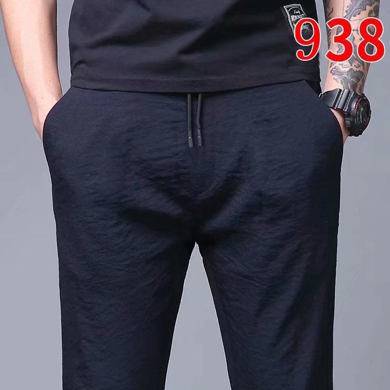 2021 Ice Silk Pants Mens Loose Thin Summer New Mens Korean Style Fashionable Summer Pants Casual Ankle-length Pants Fashionable Brand Blue - Image 1
