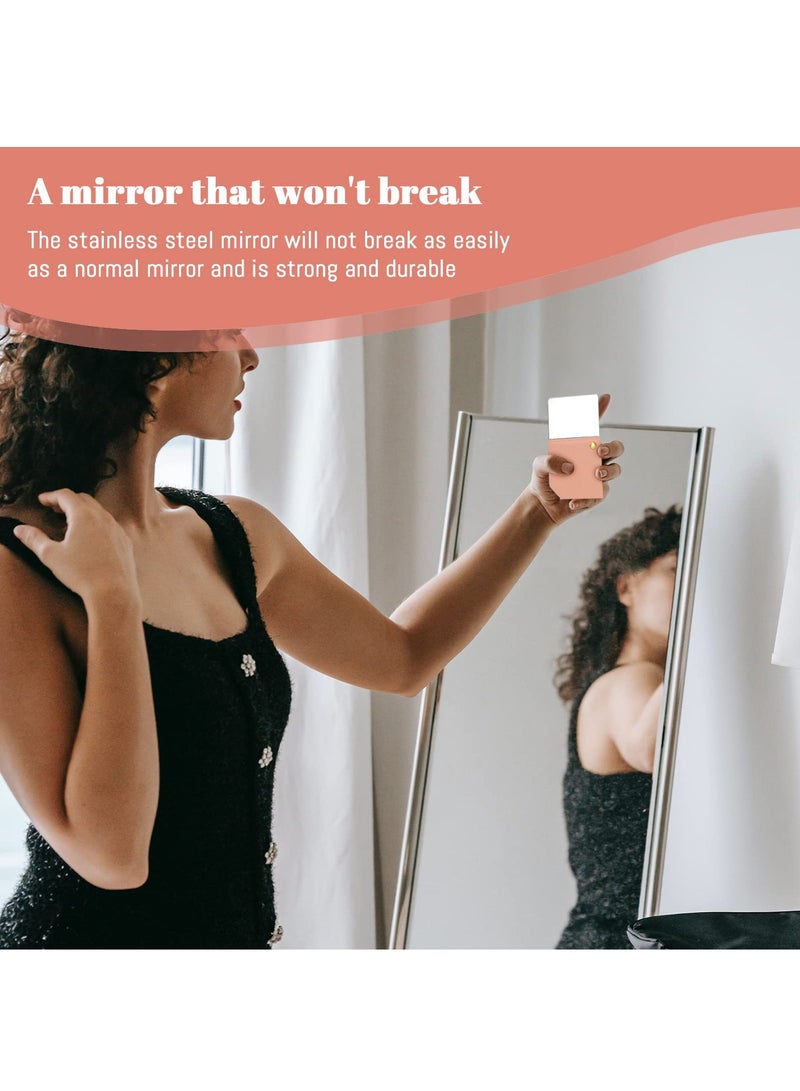 SOLARAE Stainless Steel Compact Mirror with PU Leather Sleeve, Unbreakable Travel Makeup Mirror, Rotary Square Pocket Mirror, Portable Purse Mirror, Mini Mirror (Stainless Steel Pink) - Image 4