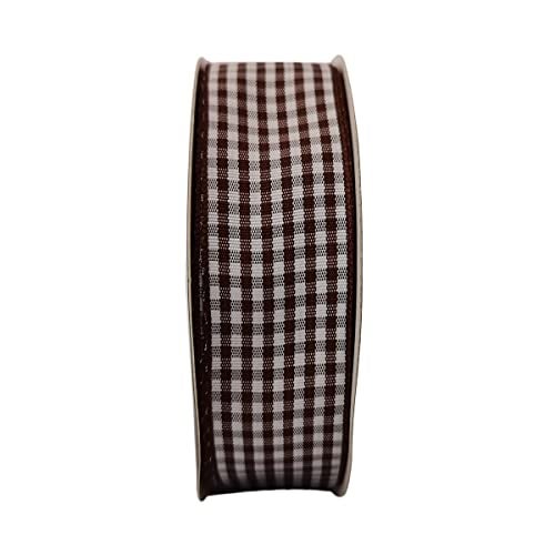 Micomon Brown Gingham Plaid Checked Ribbon 25 Yard Each Roll 100% Polyester (1", Brown) - Image 4